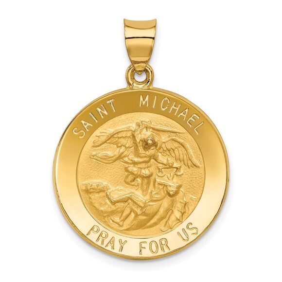 Kazi Luxury 14k Yellow Gold Saint Michael Medal Hollow Pendant